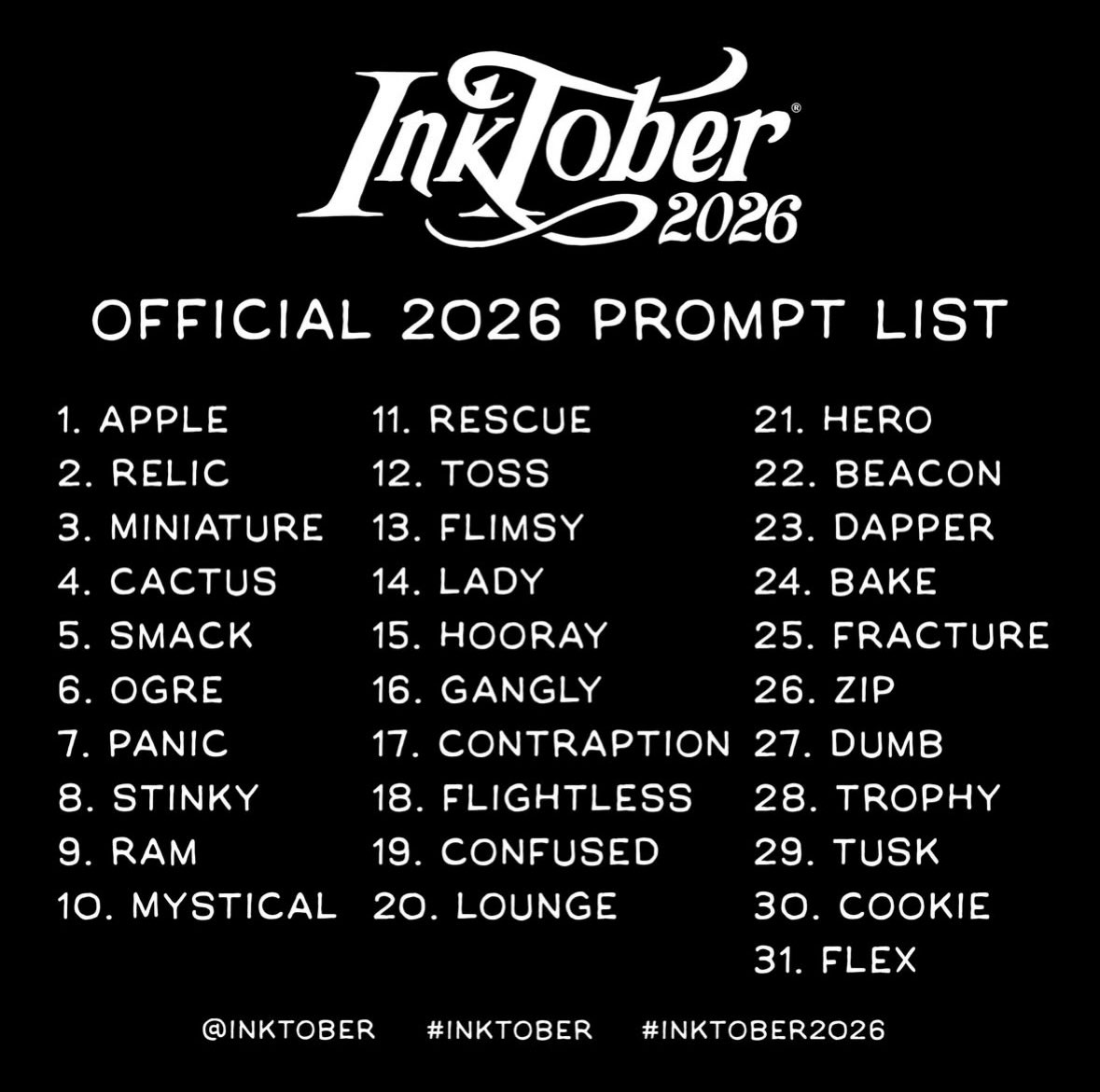 Inktober 2026 Prompt list